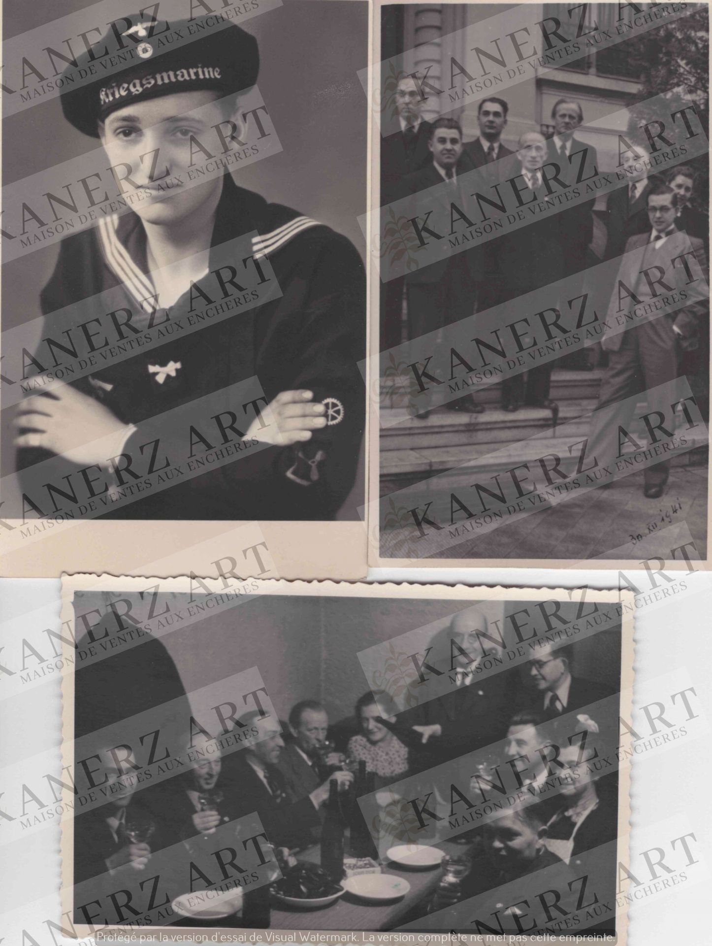 (WAR II) Ensemble de 3 cartes photo d'une réunion de cadres portant l'insigne de&hellip;
