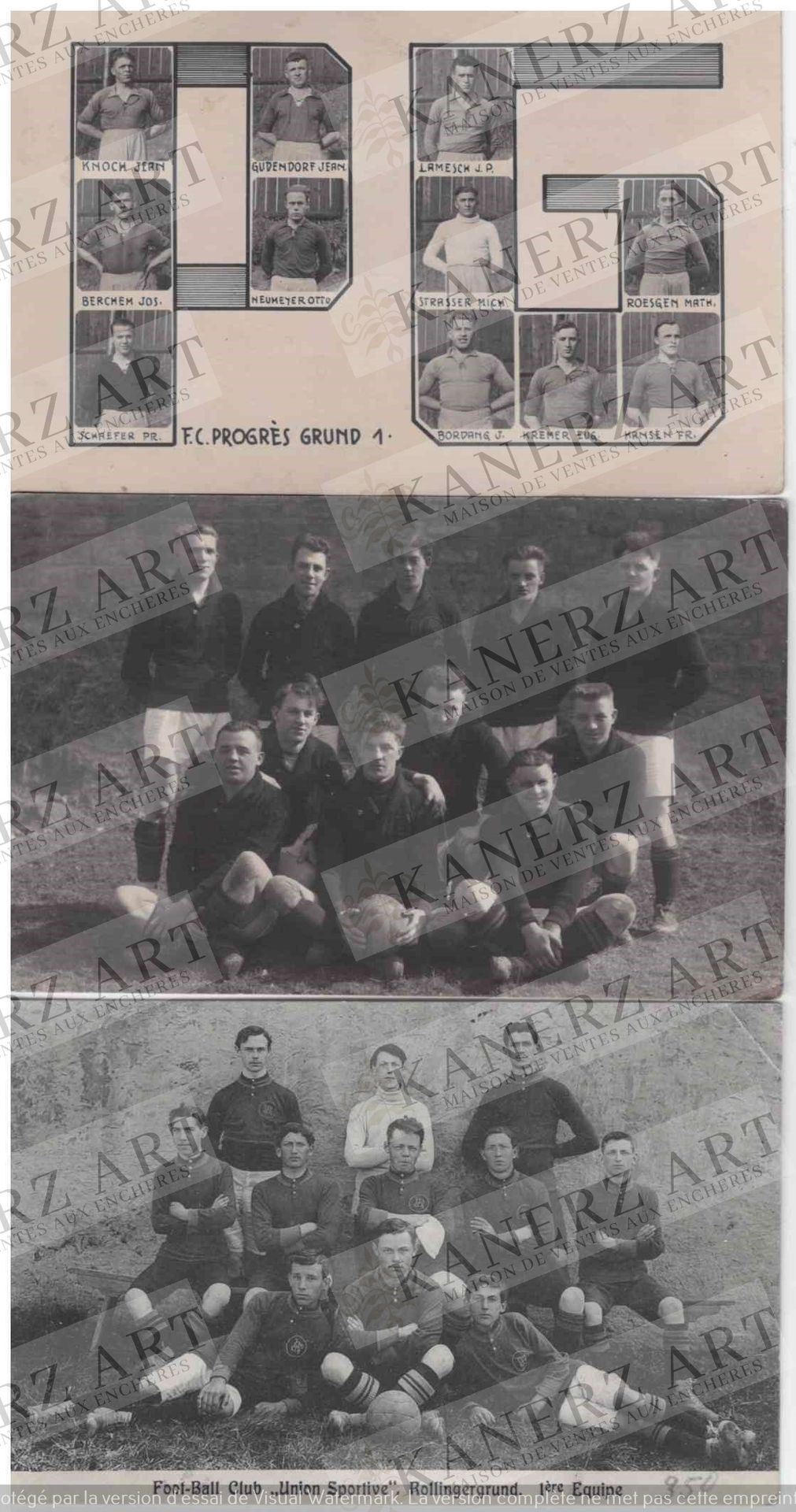 Null (SPORT/FOOTBALL) 4 team cards from different villages: 1. F.C Progrès Grund&hellip;