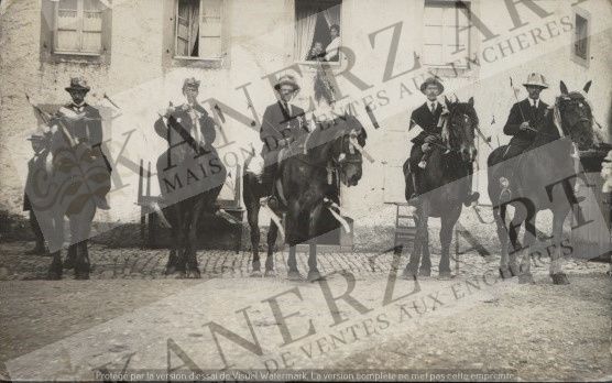 Null REISDORF: Tarjeta fotográfica de 5 jinetes, 1918