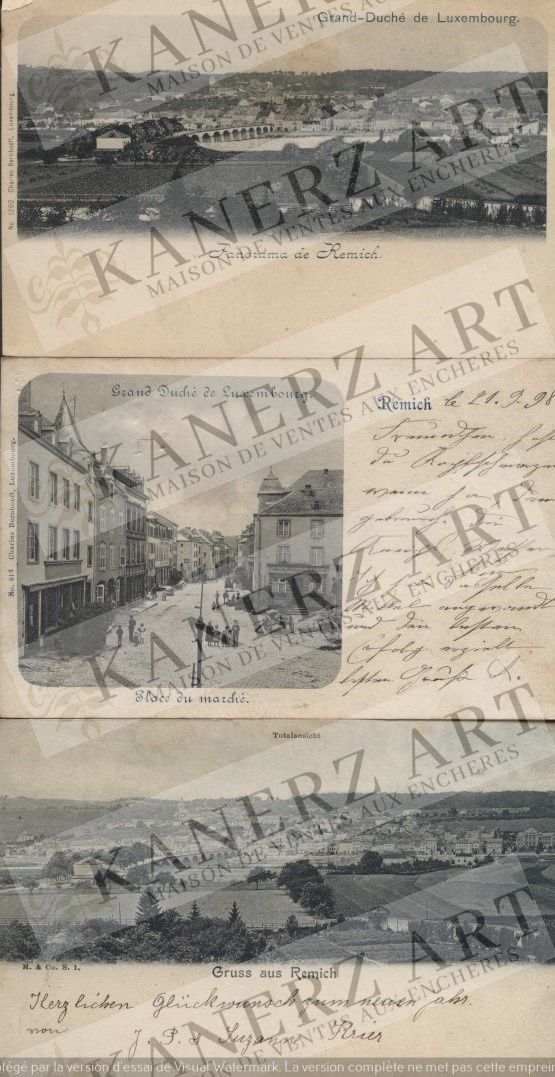 Null 雷米奇：1.雷米奇照片卡，卡尔瓦卡德1914年，2.市场，伯恩霍夫特，第915号，1898年，3.全景，伯恩霍夫特，第1202号，1898年
