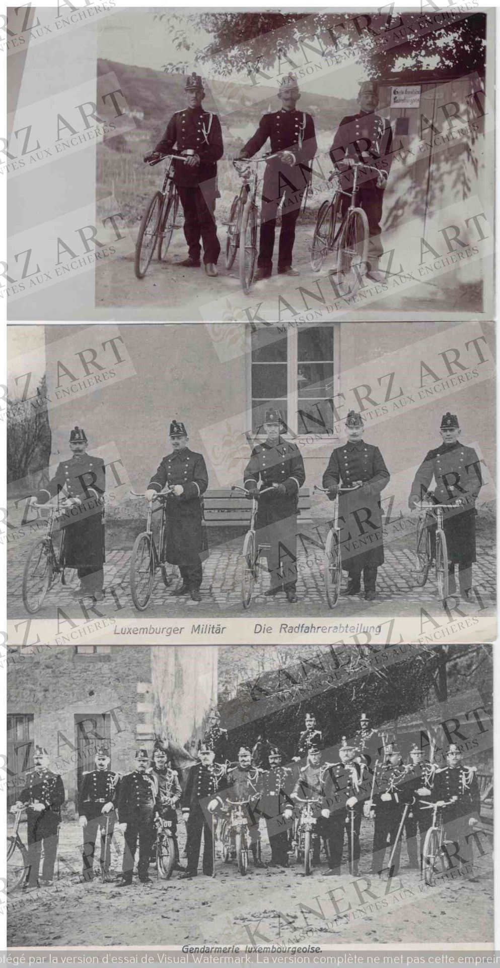 Null (一战）5张关于卢森堡宪兵的卡片：1.骑自行车的宪兵在边防的照片卡，约1916年，2.骑自行车的士兵，约1914年，3.宪兵，Schoren，#123&hellip;