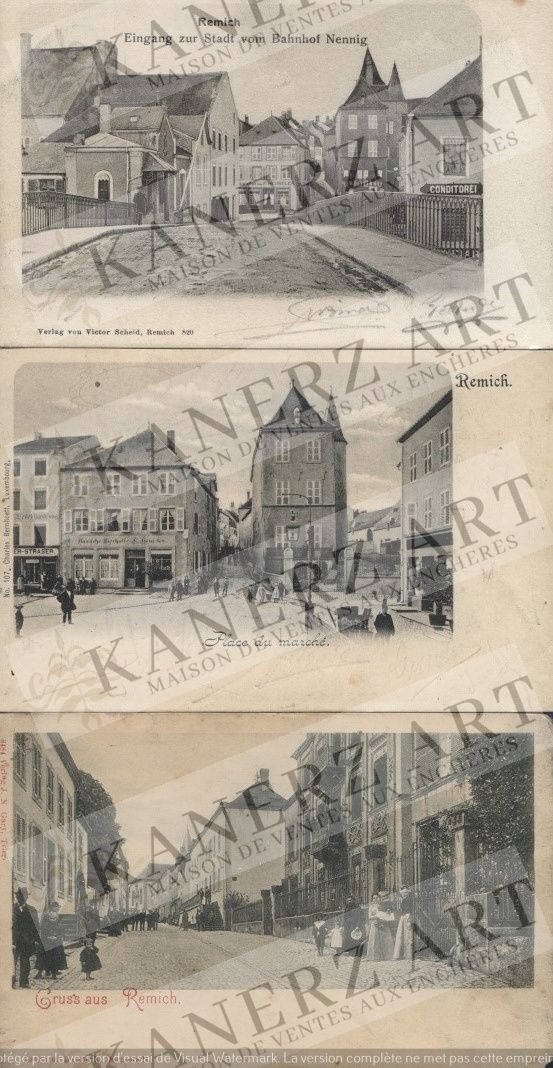 REMICH : 1. 2 x Gruss aus R., Gary (Trier), 1900, 2. 3 x Place du Marché, Bernho&hellip;