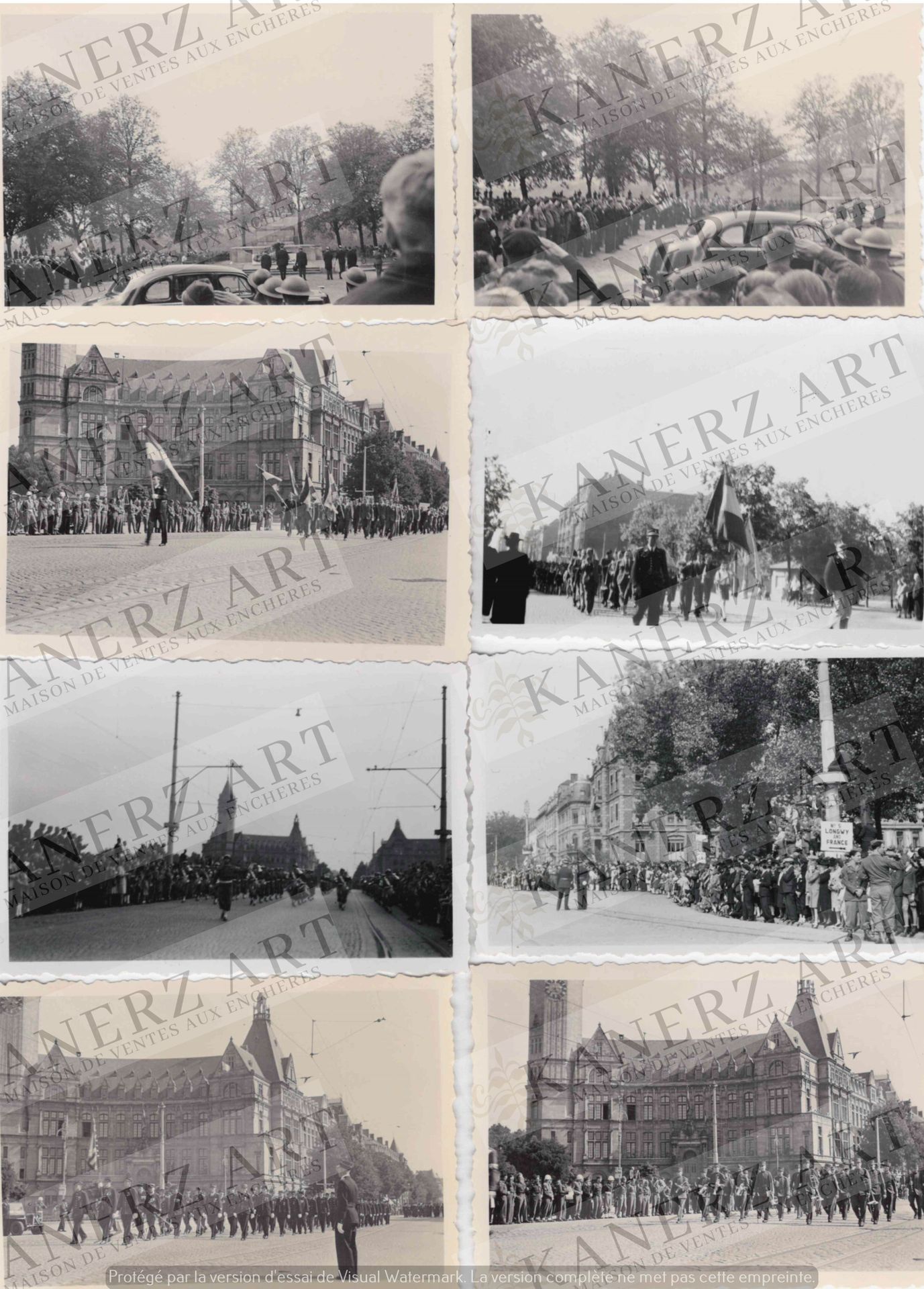 Null (WII)一组8张解放时阅兵式的私人照片(6 x 9 cm)+7张同一时期的城市四合院照片[摄影师 Brandenbourg]。