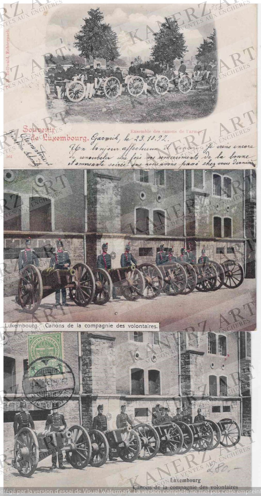 Null (第一战)4张关于志愿兵连枪支的卡片：1.Souvenir de Luxembourg, Bellwald #364, ca. 1897, 2.Hou&hellip;