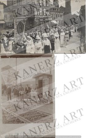 TROISVIERGES : 1. Carte photo, équipe de cheminots, 1917, 2. Procession, 1916, 3&hellip;
