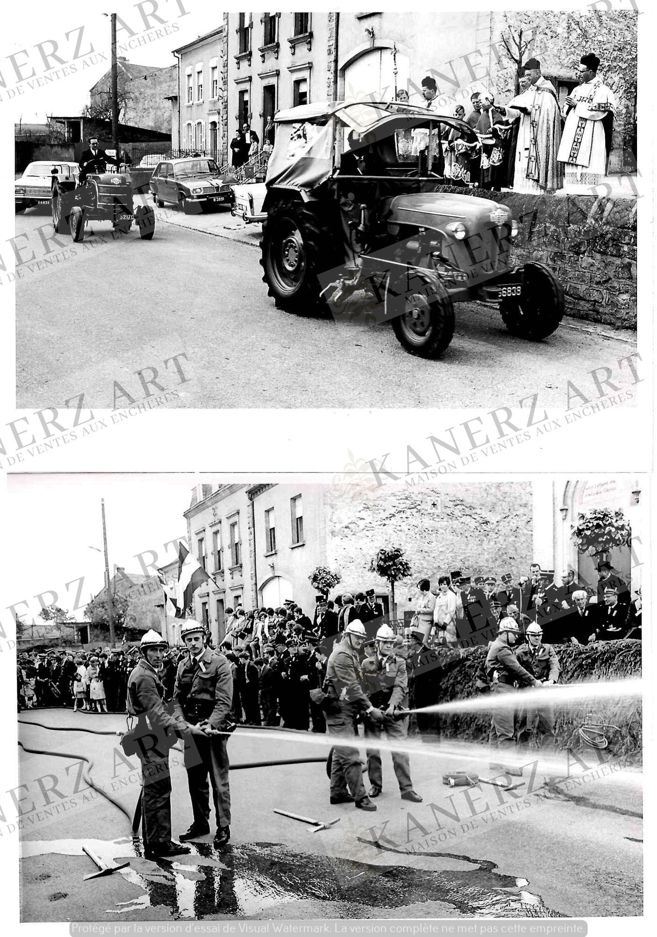 Null (PHOTO/F. MERSCH) Satz von 7 Pressefotos des Dorfes ELLANGE mit Stempel Alo&hellip;