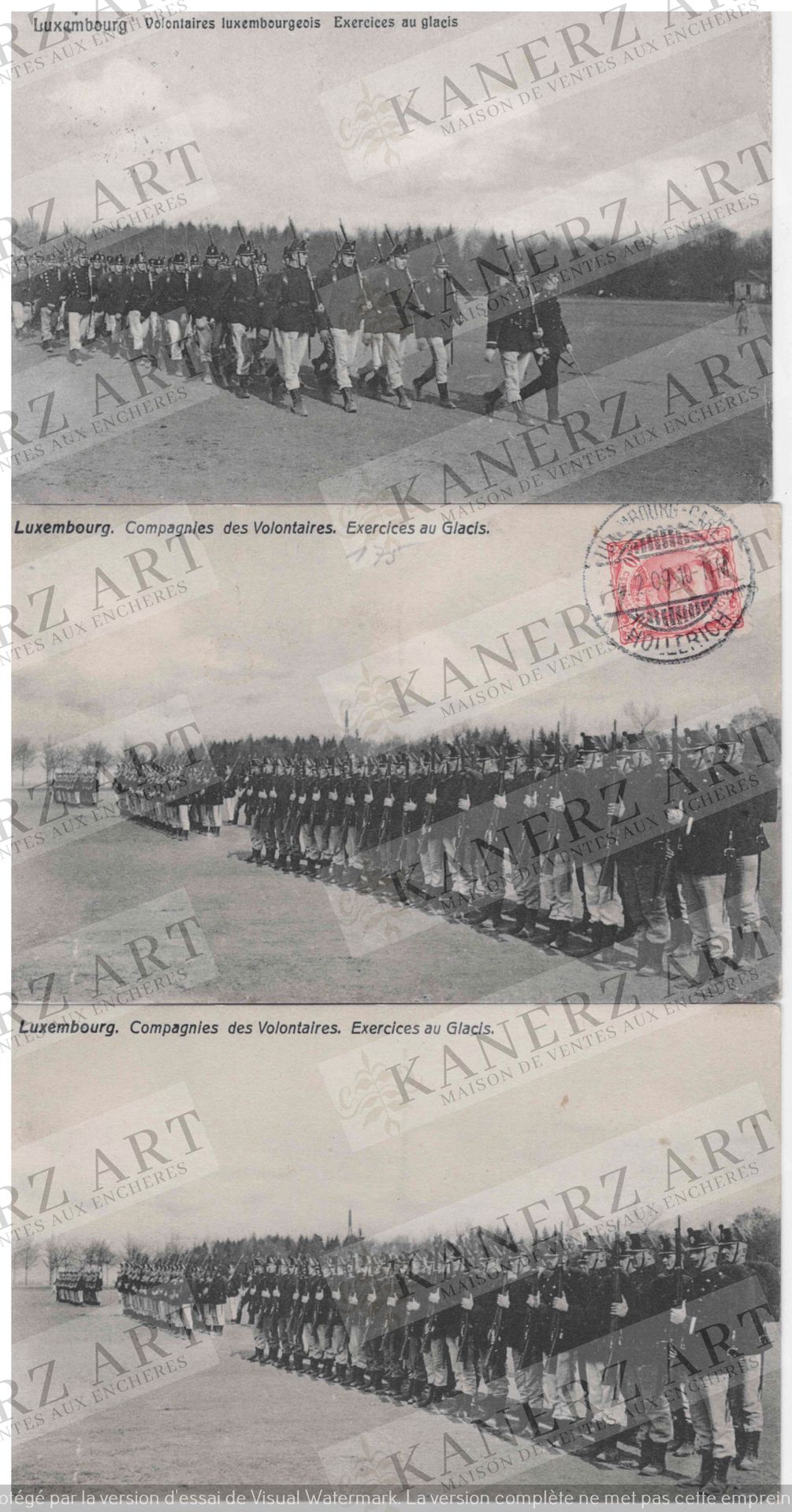 Null (军事）5张关于卢森堡志愿者在Glacis演习的卡片：2张Bernhoeft，约1906年+3张Bernhoeft约。1909年，其中两个#11927