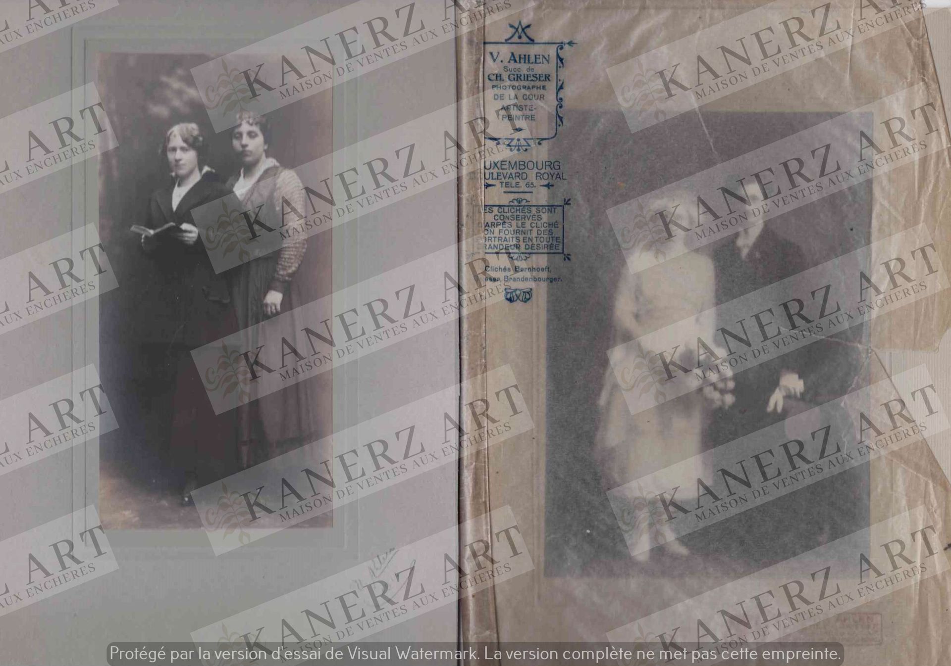 Null (AHLEN) 维克多-阿伦为2人和1个混合体拍摄的一组柜式肖像画，大约在1915年，其中一张带有摄影师的描图纸+一张金木框架的照片，日期为1916年