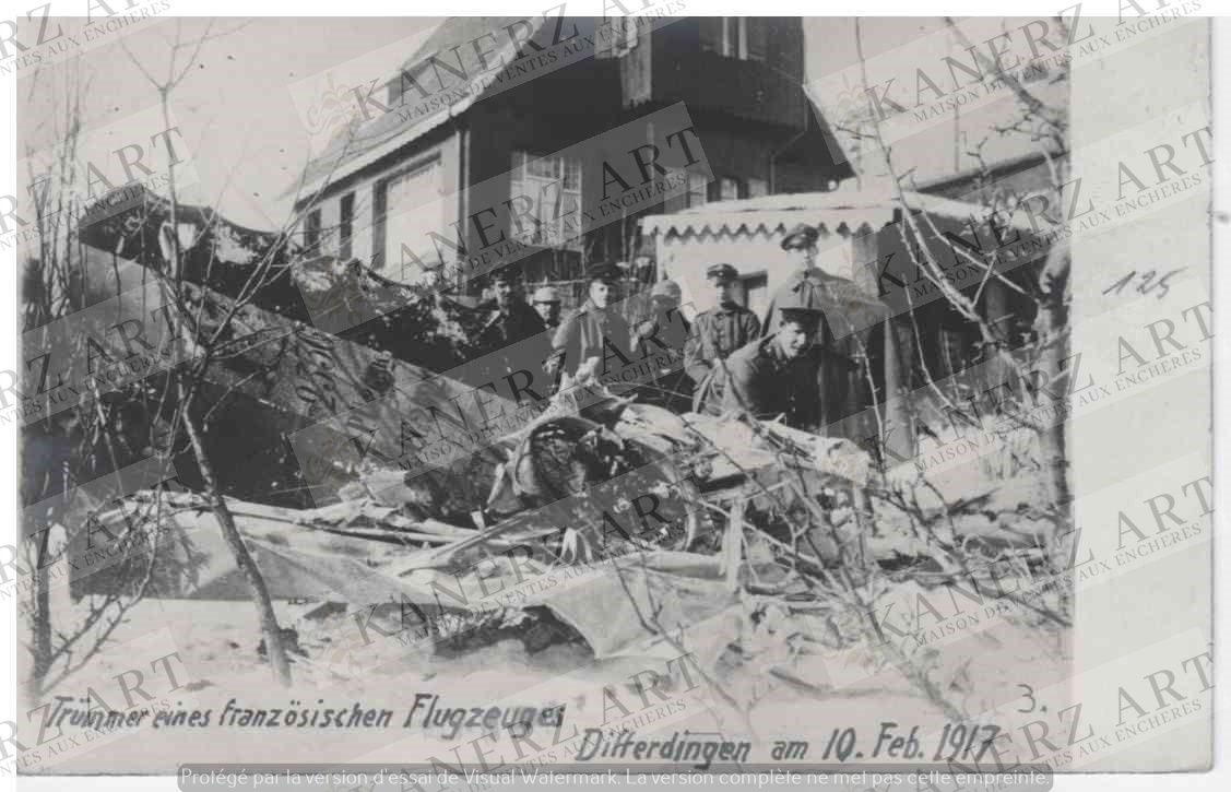 (WAR I) Carte photo d'un débris d'avion français à Differdange le 10 février 191&hellip;