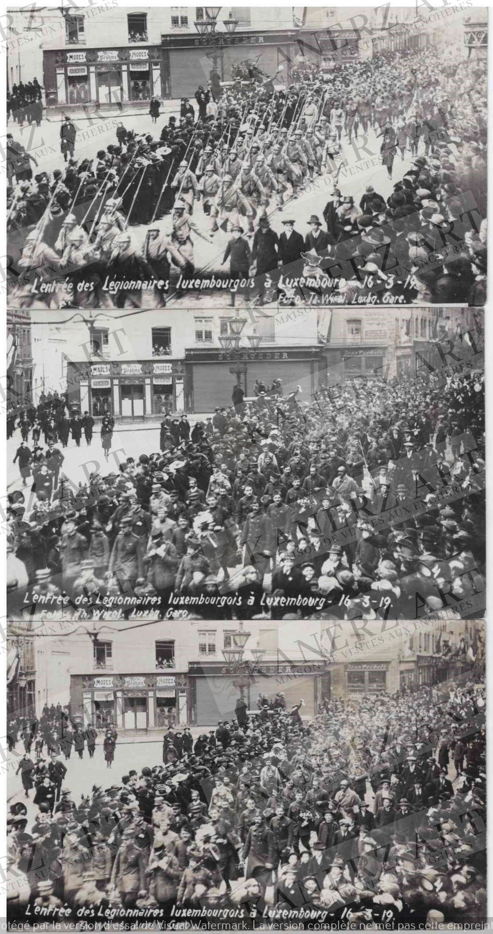 Null (WAR I) 4 Fotokarten über den Einzug der luxemburgischen Legionäre in Luxem&hellip;