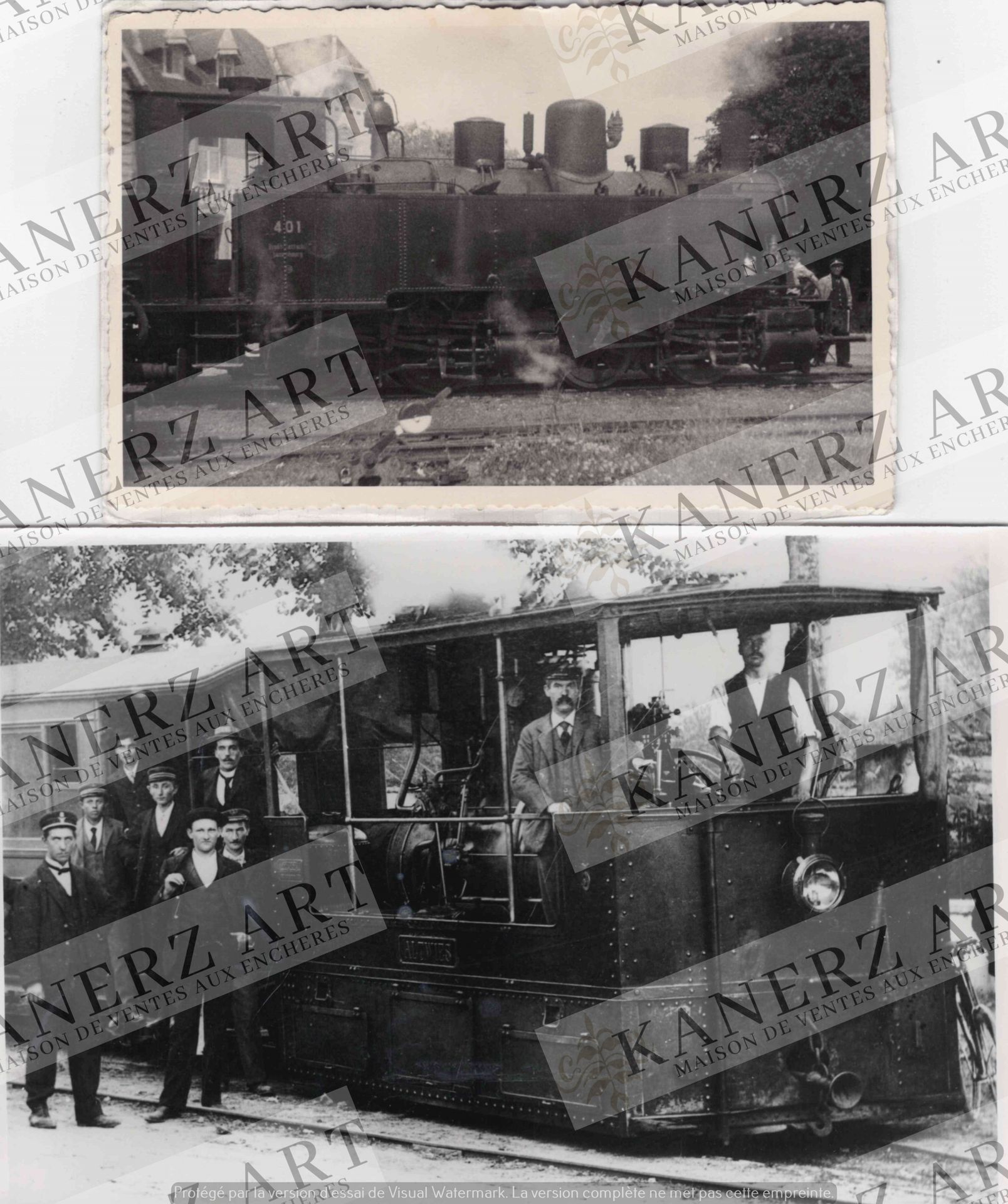 (TRAIN) Deux cartes photo d'une locomotive vapeur en gare de Vianden, années 50 &hellip;
