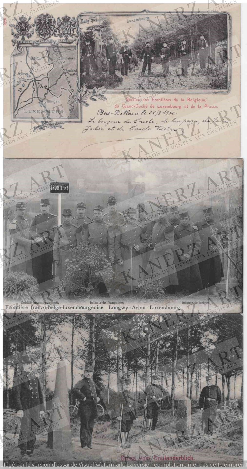 (WAR I) 7 cartes de la frontière franco belge luxembourgeoise, ca. 1899 à 1918