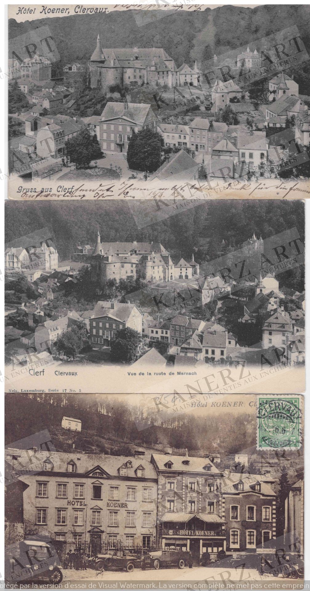 Null CLERVAUX: Set di 19 carte degli anni 1900/1920 sull'hotel Koener