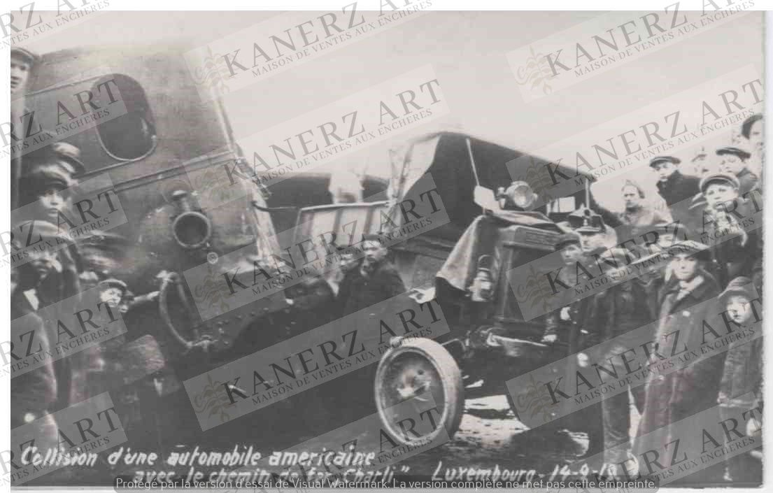 Null (一战)1919年2月14日，卢森堡，一辆美国汽车与'Charli'铁路相撞的照片卡