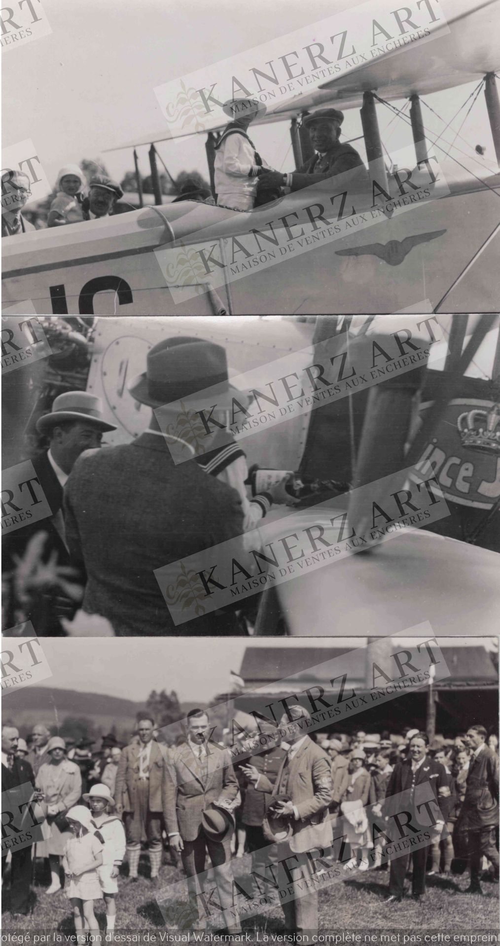 Null (航空)一套3张照片：费利克斯王子出席的航空会议，让王子爬上同名飞机，摄影师是格雷文马赫的施瓦茨，20世纪20年代末。