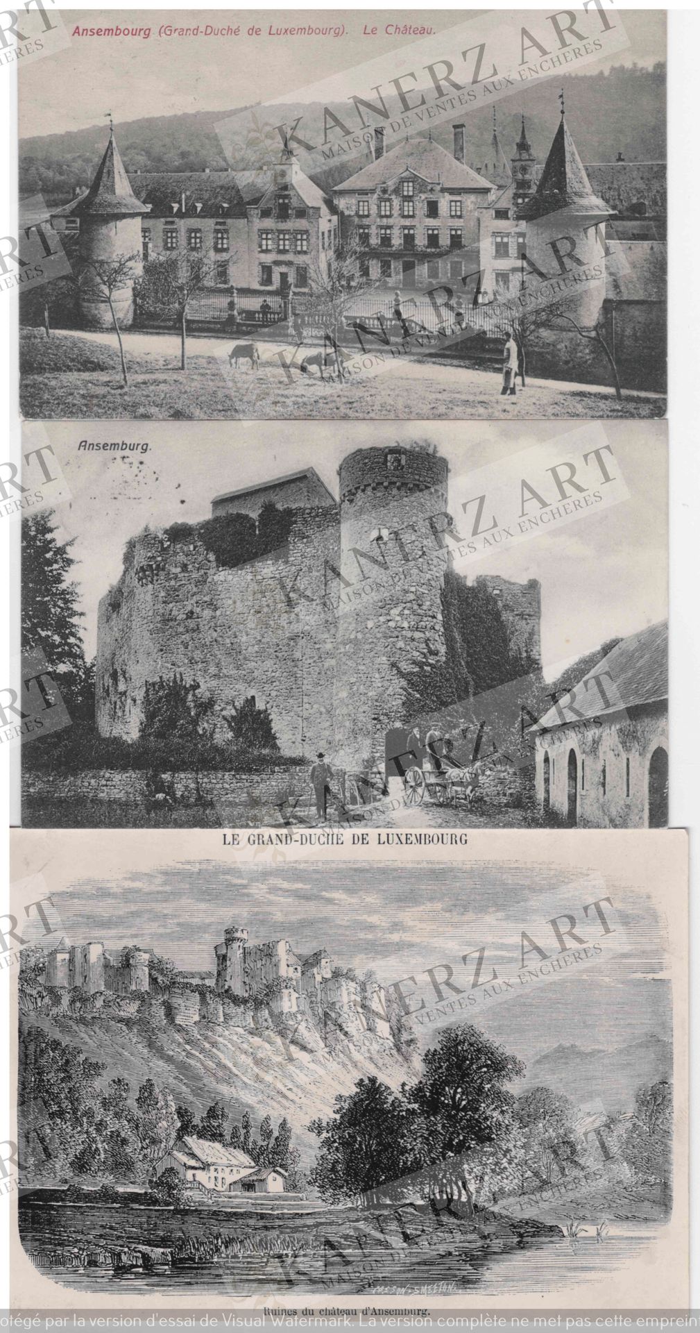 ANSEMBOURG : 1. Le château, Bernhoeft #345, ca. 1907, 2. Ruines du château; 3. C&hellip;