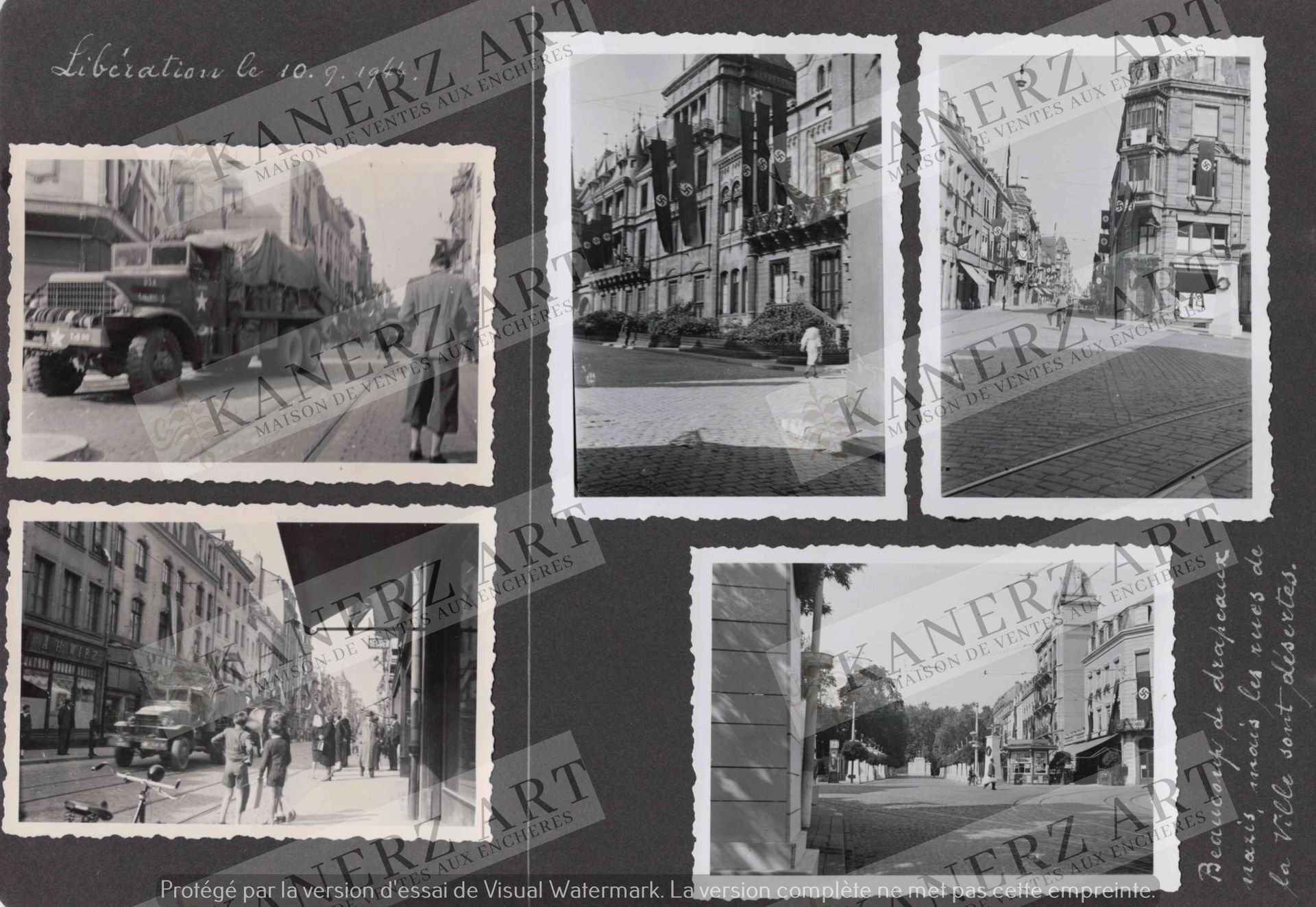(WAR II) Ensemble de 5 photographies privées de la Libération de la ville de Lux&hellip;