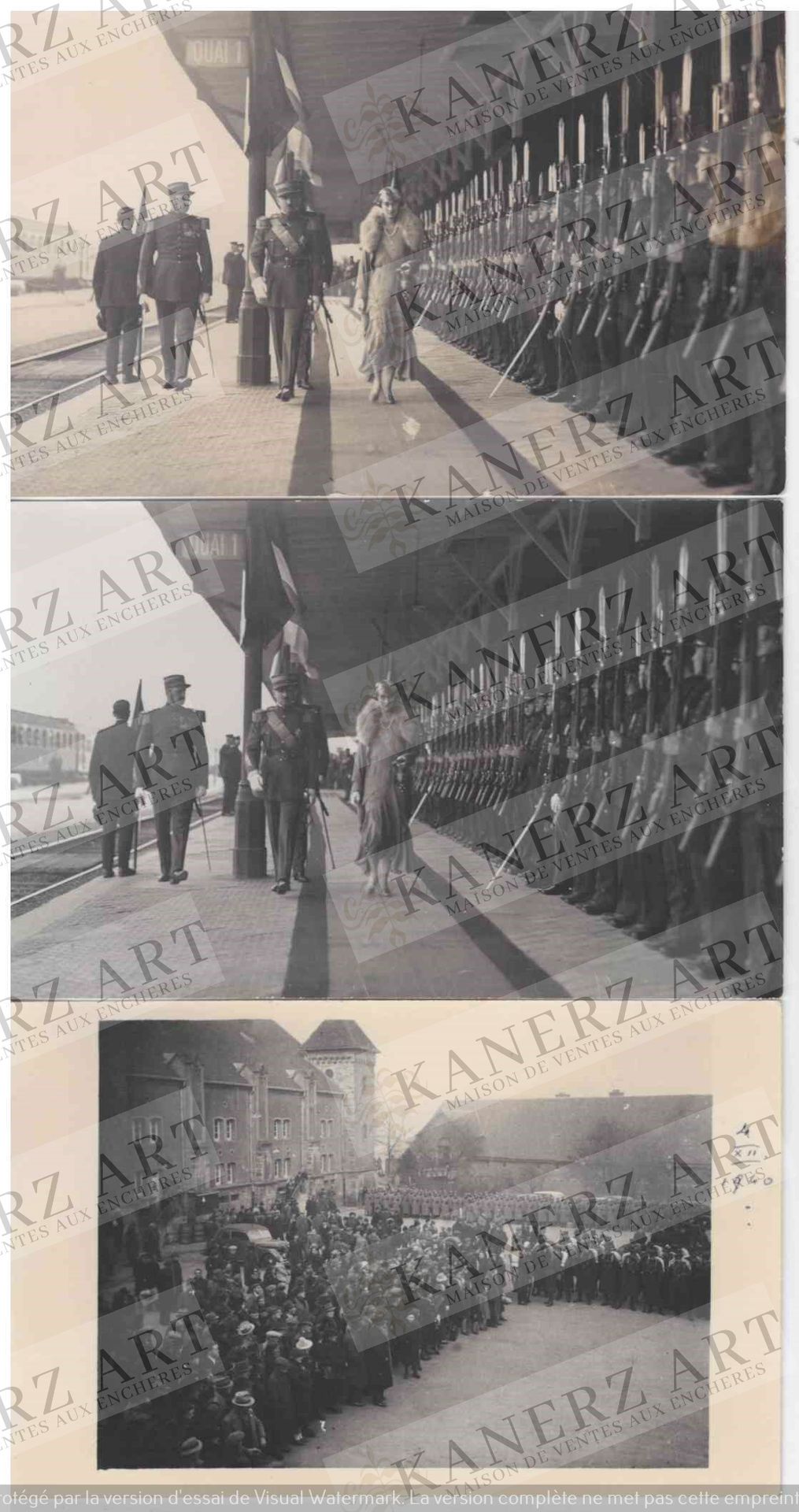 Null (一战和二战) 2张照片：约1920年与夏洛特大公夫人一起在车站游行的照片+约1940年车站前的德国人照片
