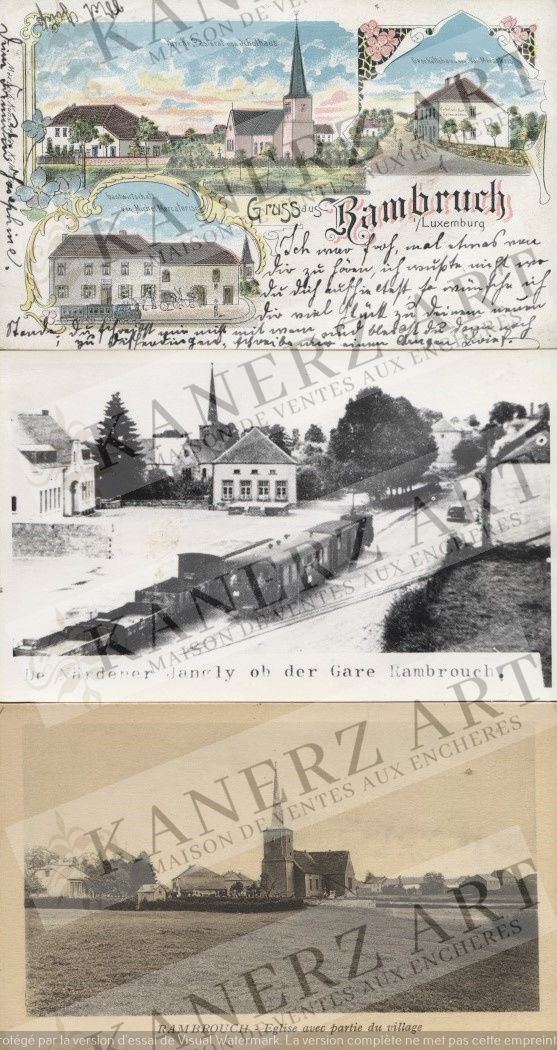 Null RAMBROUCH: 1. Gruss aus R., Max Leib (Köln), 1904, 2. Kirche mit Teil des D&hellip;