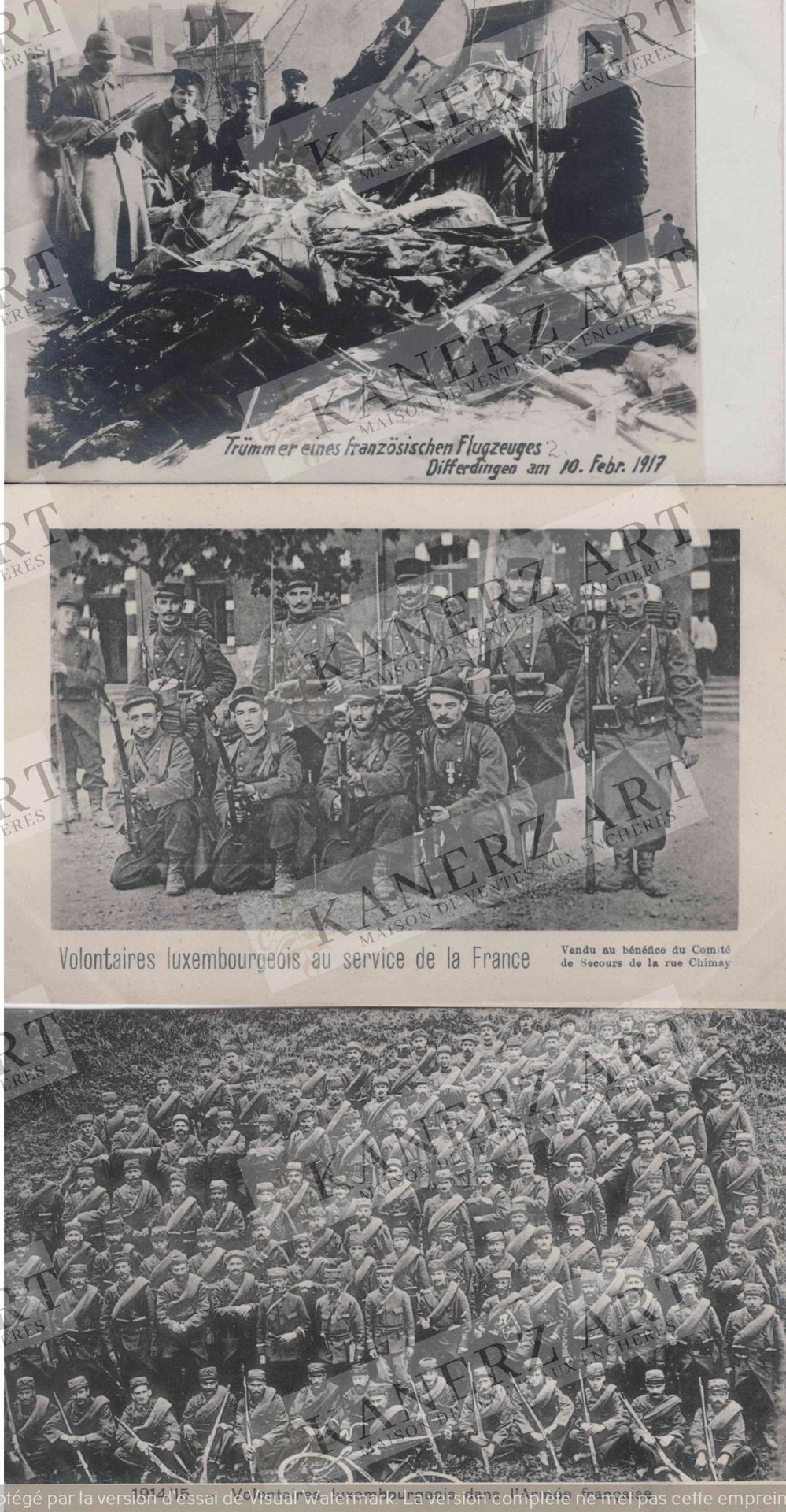 Null (一战）1917年2月10日WIROL轰炸的照片卡+为法国服务的卢森堡志愿者的明信片，Huss+卢森堡志愿者在法国军队中的明信片，CAPUS