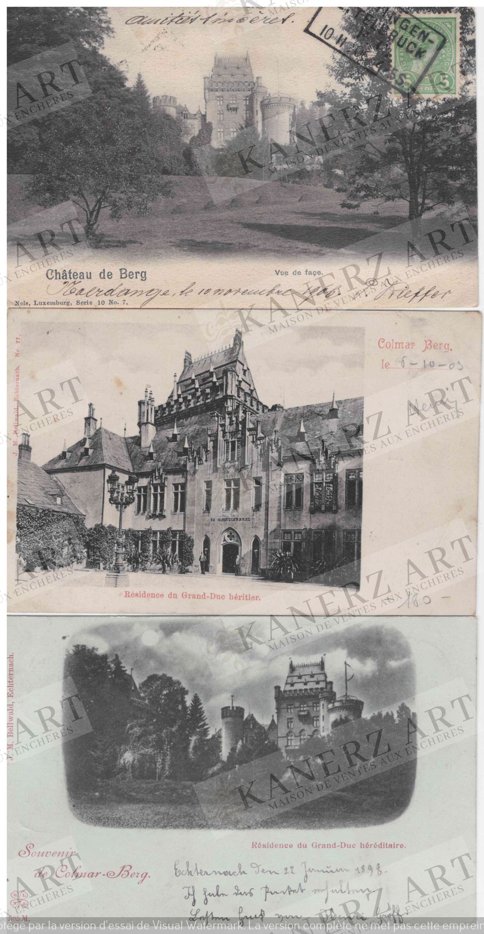 Null COLMAR-BERG: 1. 3 x Souvenir de C., Bellwald, nº 77, 1900/1904, 2. Château &hellip;