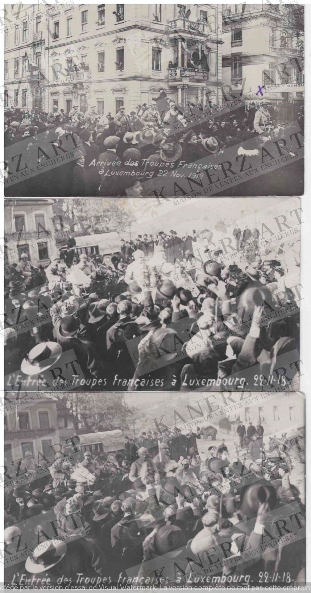 Null (WAR I) 16张法国军队于1918年11月22日进入卢森堡的照片：1.Aloyse Anen + 2x人群和骑马的士兵，Wirol + 2x街上&hellip;