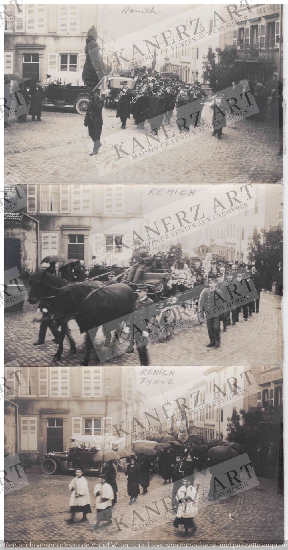 Null (AUTOMOBILE): 3张照片卡 葬礼+与汽车，舒马赫+1张与汽车，Felten-Zenner，#10，约1930。