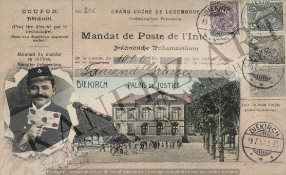 Null DIEKIRCH: Vaglia postale dell'Interno, 1907 (francobolli) + Cartolina fotog&hellip;