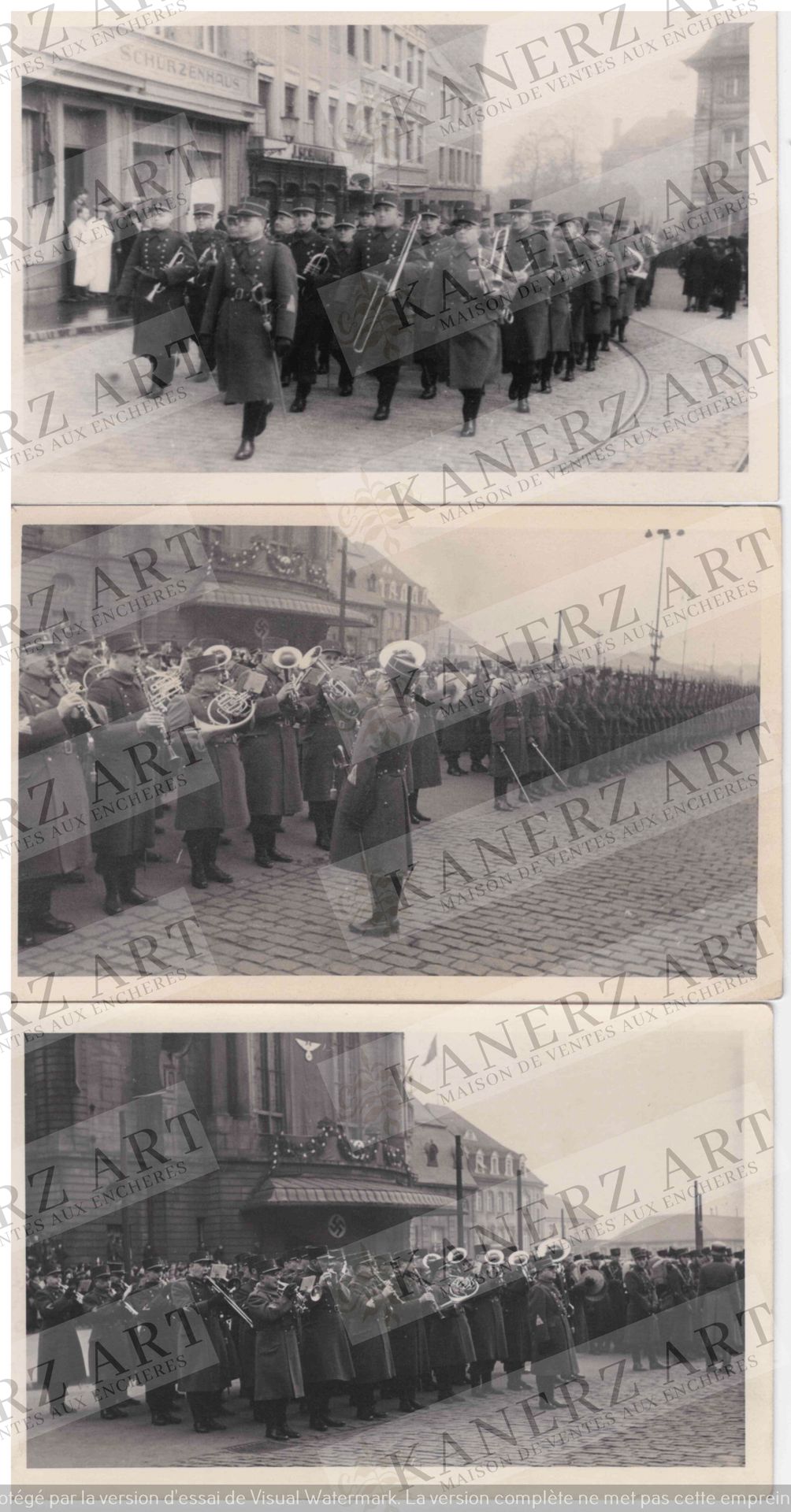 Null (WAR I and II) 3 photo cards of a parade during the occupation + 4 cards of&hellip;