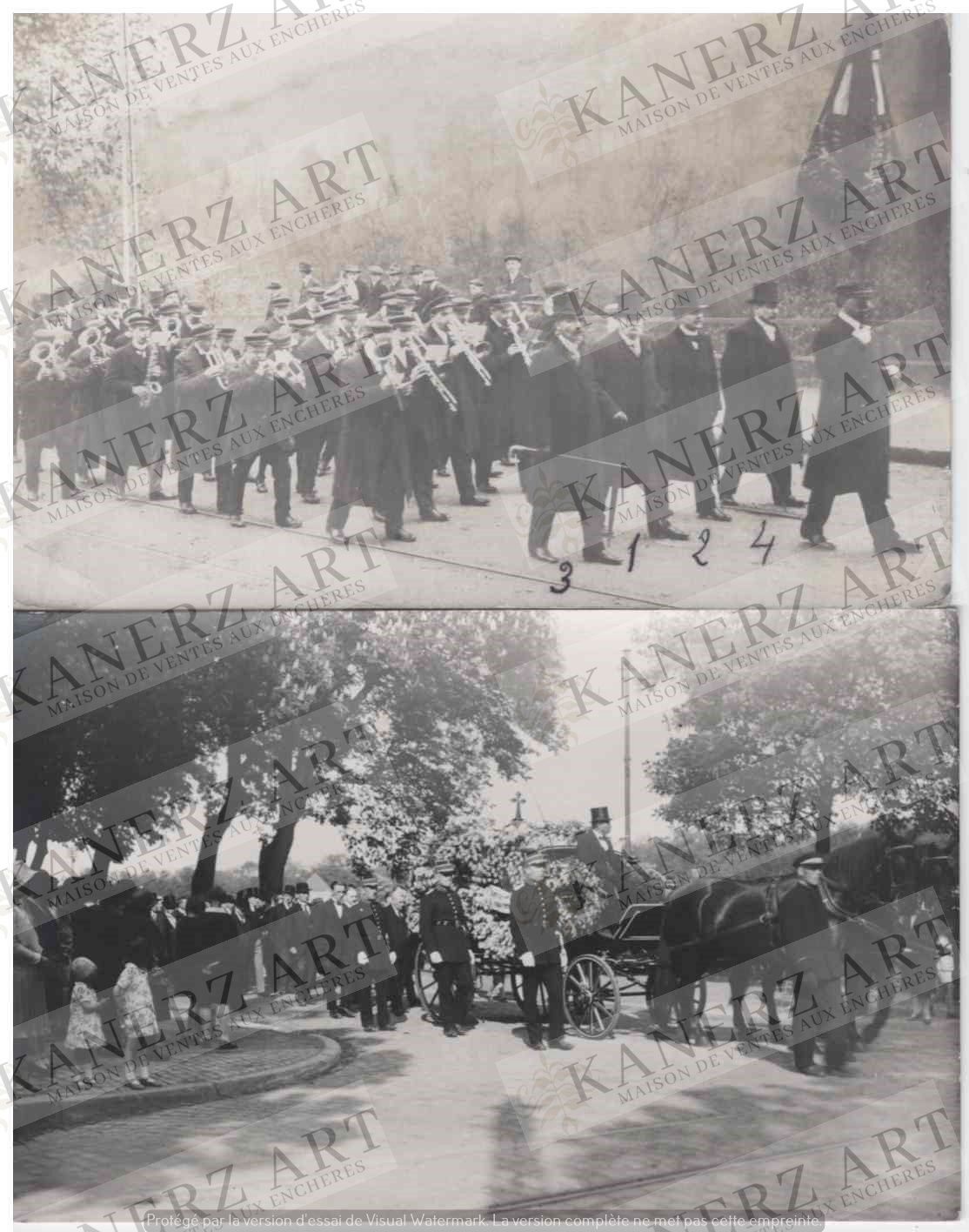 Null (二战）2张葬礼照片：1.埃米尔-比安1918年在多梅尔丹吉的葬礼，他是格鲁德R.G.C乐队的委员会成员；2.一个无名氏的葬礼。