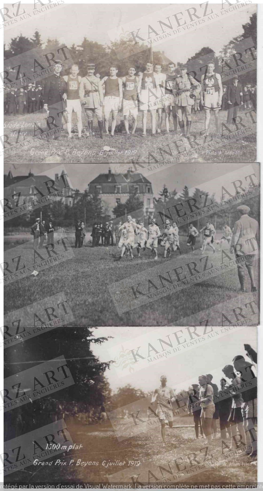 Null (体育/运动）1919年7月6日皮埃尔-贝因斯大奖赛期间的6张照片卡：1.南锡Stade lorrain，Anen fils，2.1500米比赛，3.&hellip;