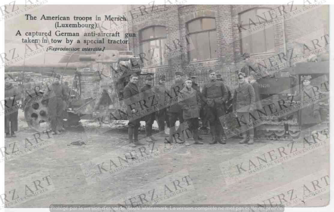 (WAR I) Carte photo des troupes américaines à Mersch, un canon anti aicraft alle&hellip;