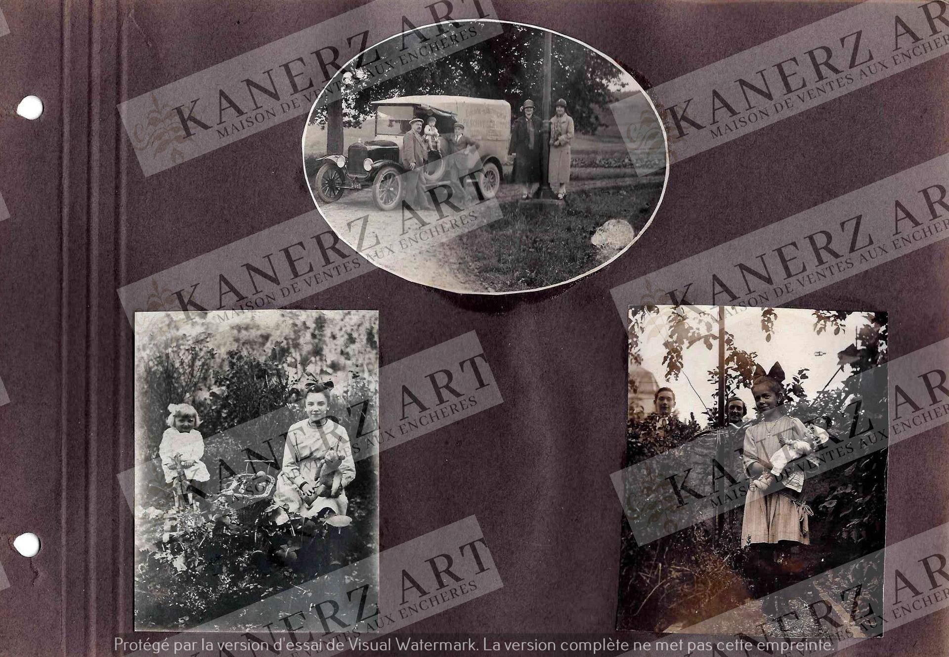 Null (汽车)1920年左右在Remich的SCHNEIDER-KIMMES杂货店面包车的小型家庭照片，椭圆形，8 x 10厘米
