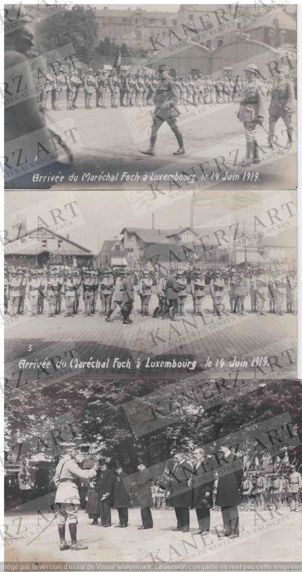 Null (WAR I) 3张福煦元帅1919年6月14日抵达卢森堡的照片：1.Wirol #2, 2.Wirol 967 #3, 3.Aloyse Anen.