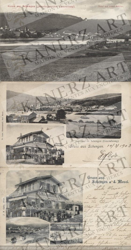 Null SCHENGEN: 1. Gruss aus S., Lenz, 1903, 2. Gruss aus S., Gary (Trier), ca. 1&hellip;