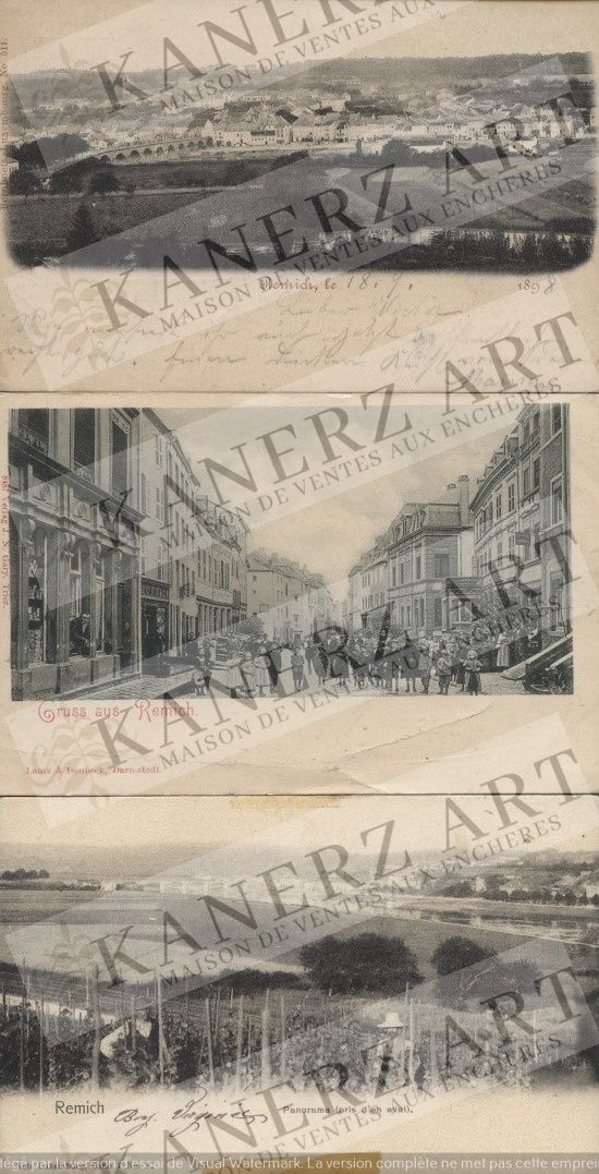 Null REMICH: 1. Panorama, Bernhoeft, n. 5, 1898, 2. Riva della Mosella, Fiedler,&hellip;