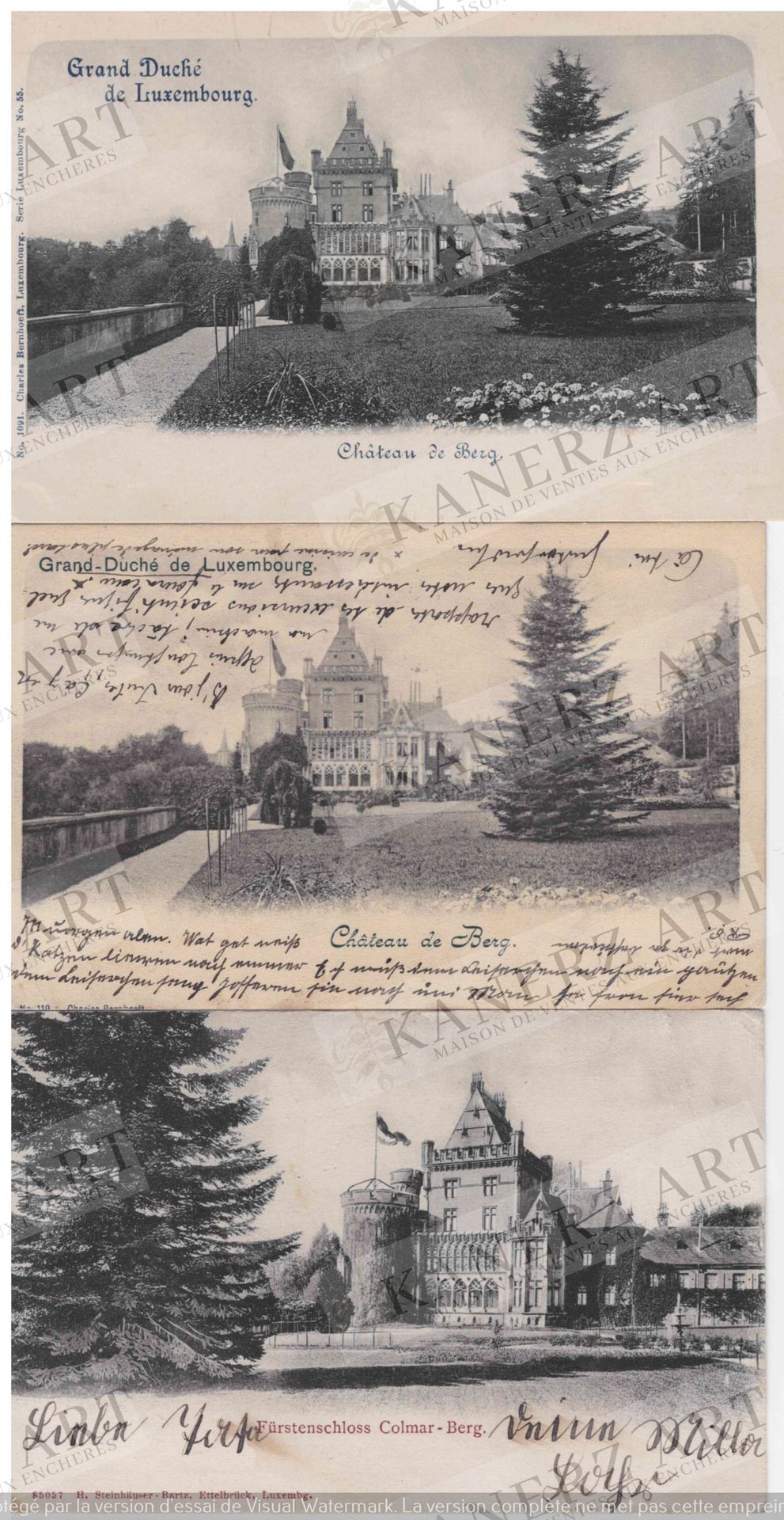 Null COLMAR-BERG: 1. 7 x Berg Castle, Bernhoeft, No. 1091 No. 55, 1899-1905, 2. &hellip;