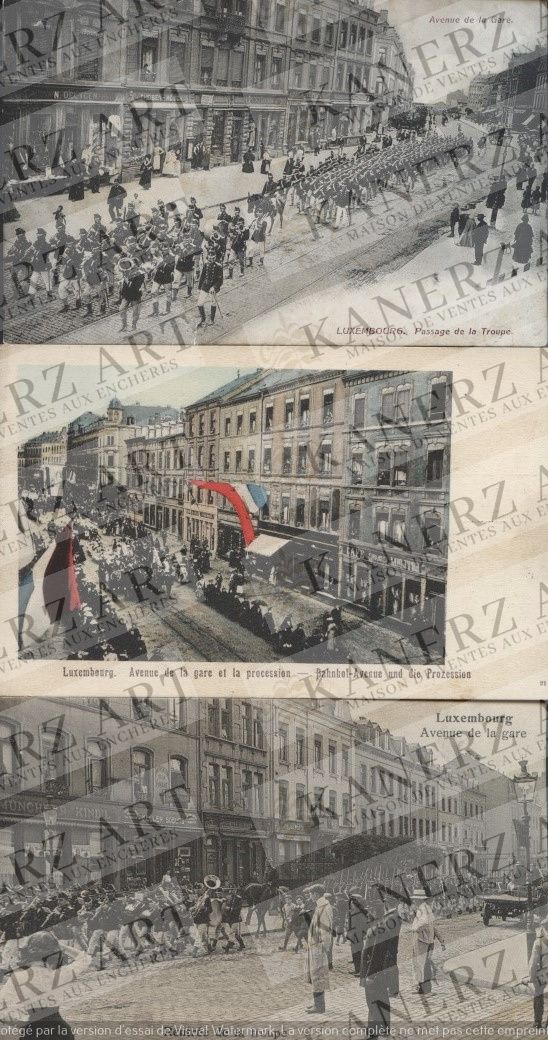 GARE (Défilé) : 1. La Procession, 1900, 2. 2 x Passage de la Troupe, Grand Bazar&hellip;