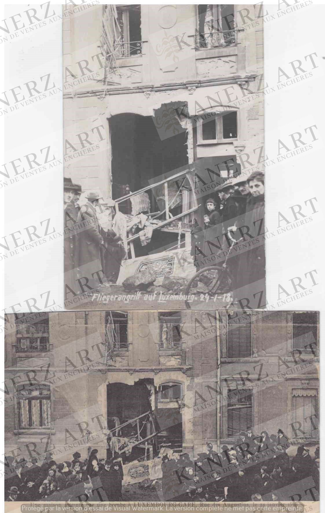 Null (WAR I) 1 Fotokarte + 2 Postkarten von den Schäden, die eine Bombe in Luxem&hellip;