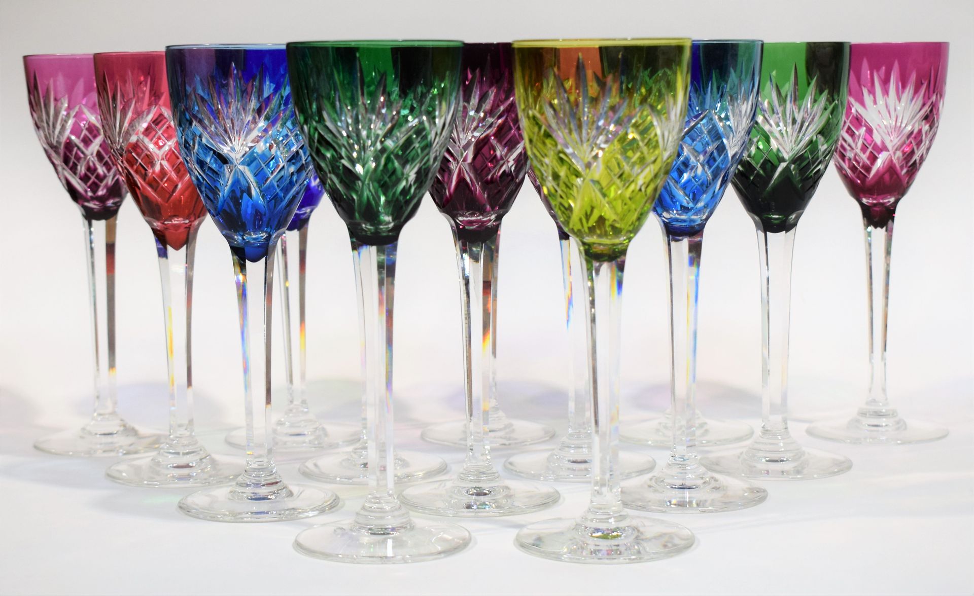 Null SAINT LOUIS, Set of 14 colored CRYSTAL wine glasses, model CHANTILLY, heigh&hellip;
