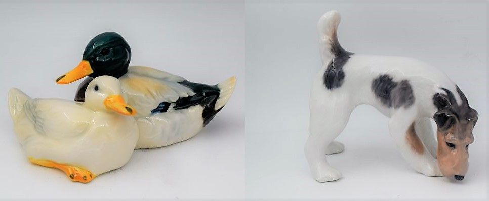 Null (PORCELAINE) Ensemble de porcelaines allemande glacurées : 1. Fox-Terrier, &hellip;