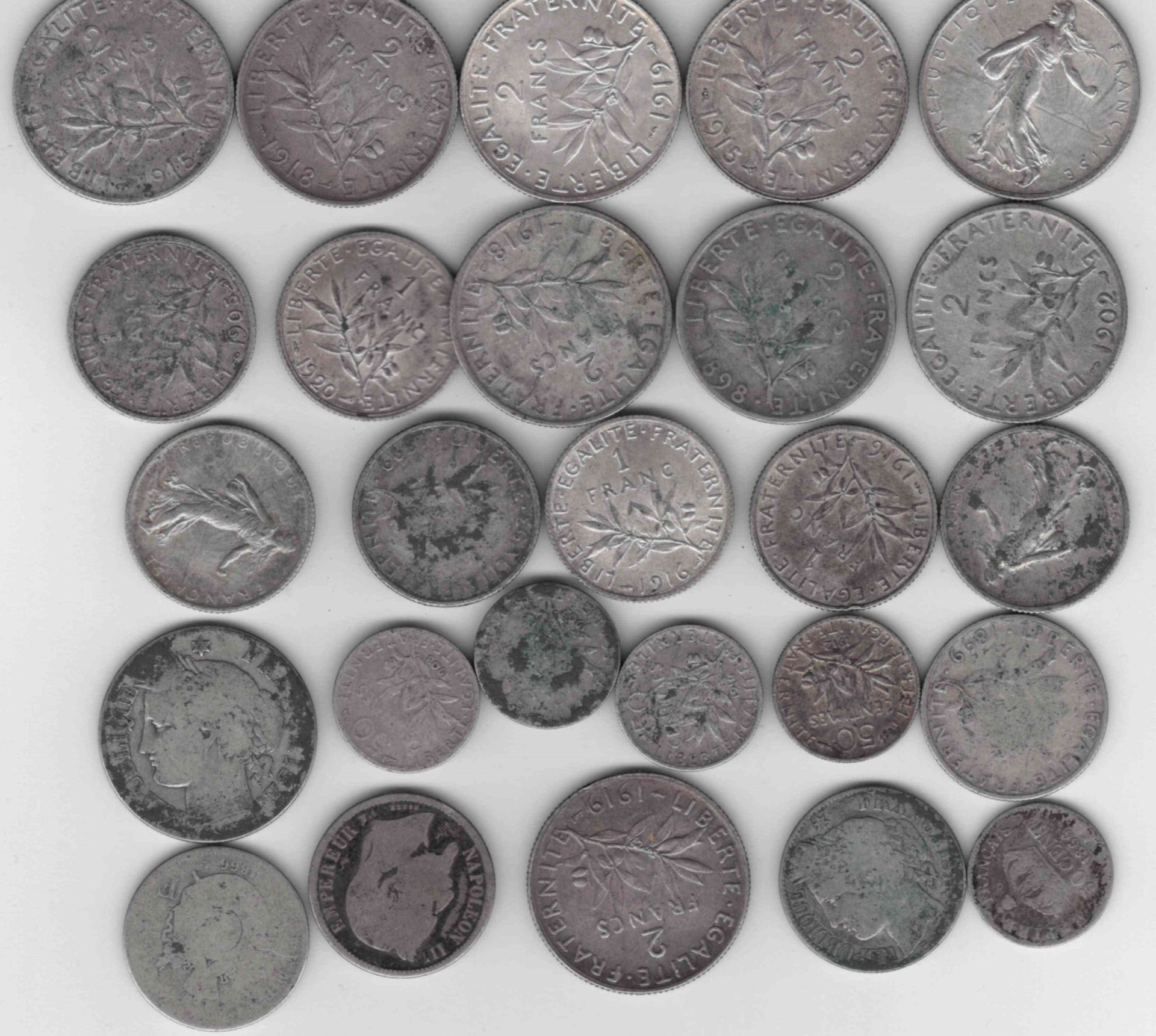 Null (NUMISMATIK) Münzsatz FRANKREICH aus Silber: 1. 9 x 2 Franc Semeuse 1898/19&hellip;