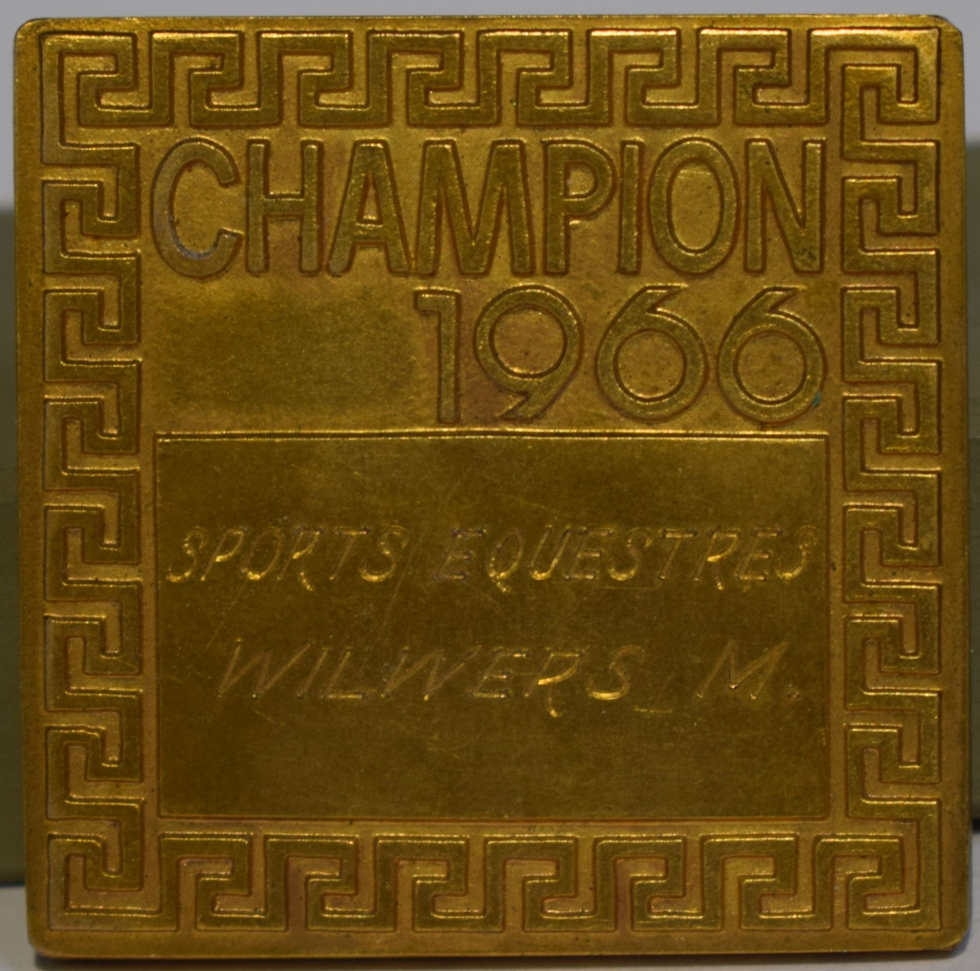 Null Médaille en bronze doré "Champion 1966", sports equestres, médaille dessiné&hellip;