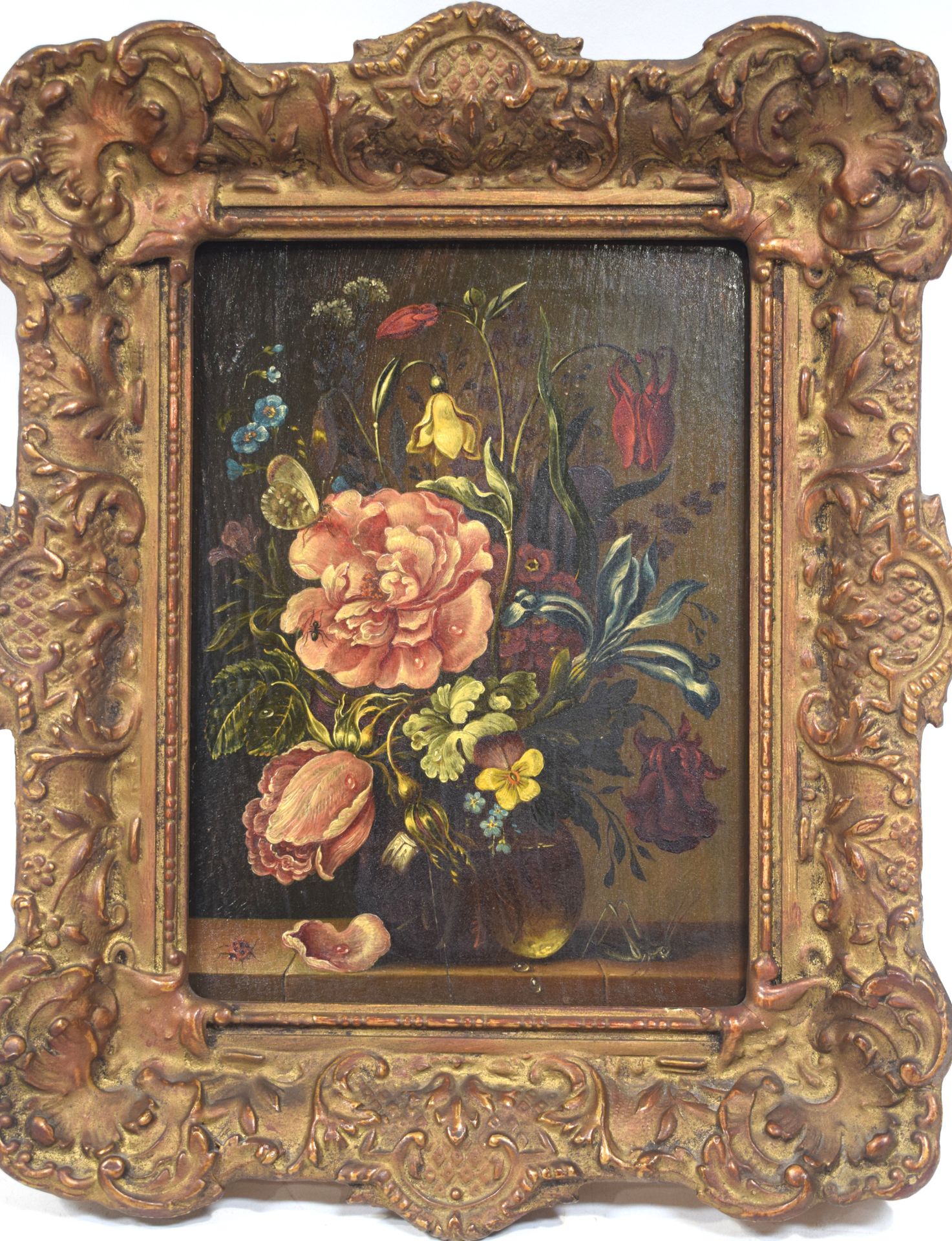 Null Natura morta con fiori e insetti, olio su tavola, non firmato, 24 x 18 cm

&hellip;