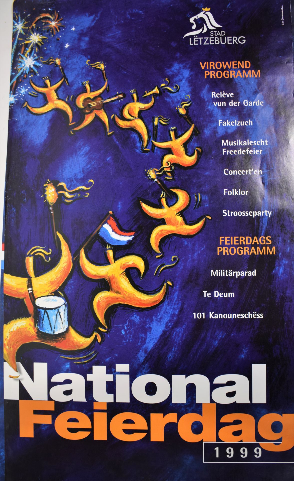 Null (海报）1999年 "Nationalfeierdag "的海报，89.5 x 52厘米（左侧有小的撕裂）。