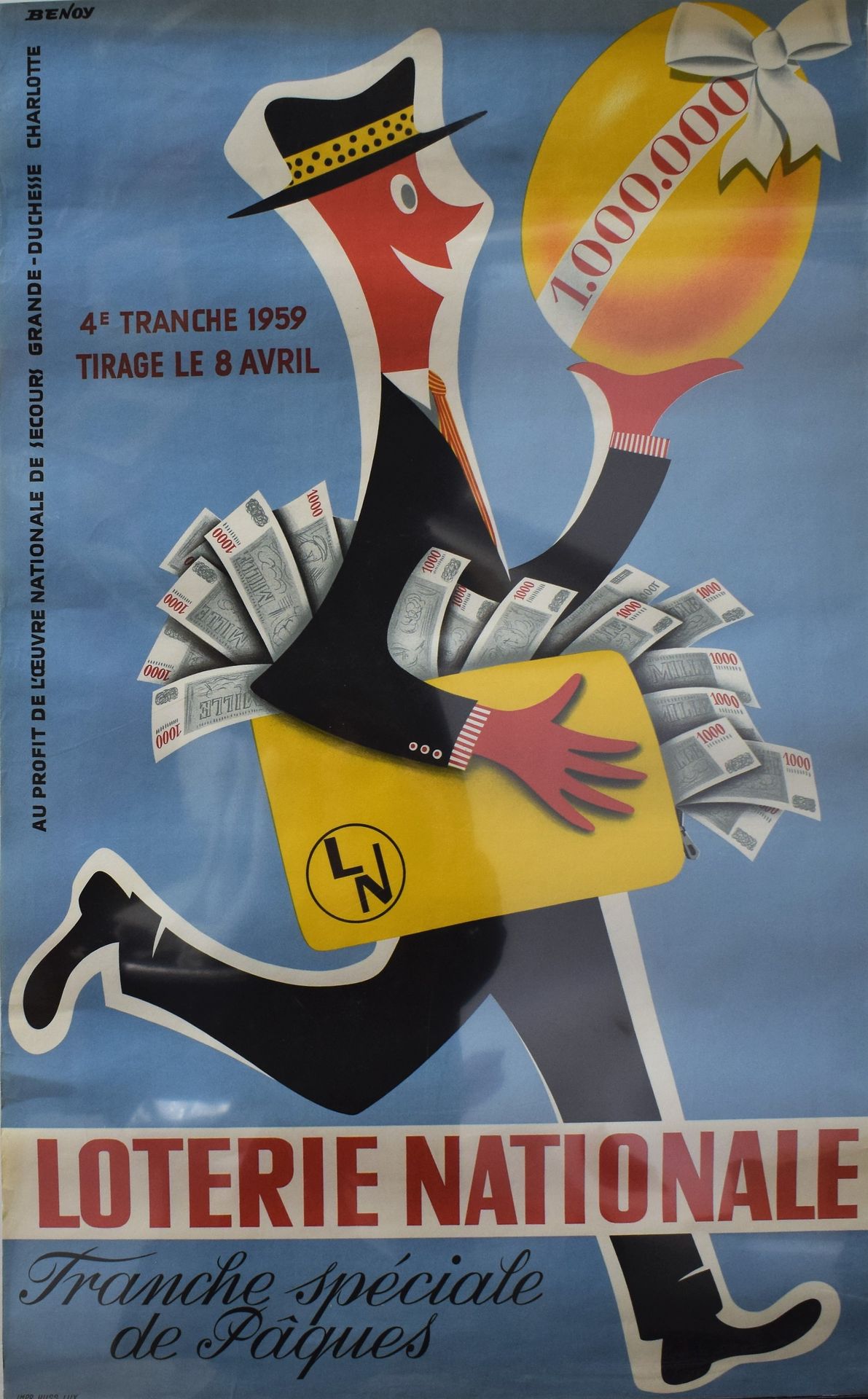 Null (海报）国家彩票1959年4月开奖的精美海报，由BENOY绘制，HUSS印刷，99 x 62厘米