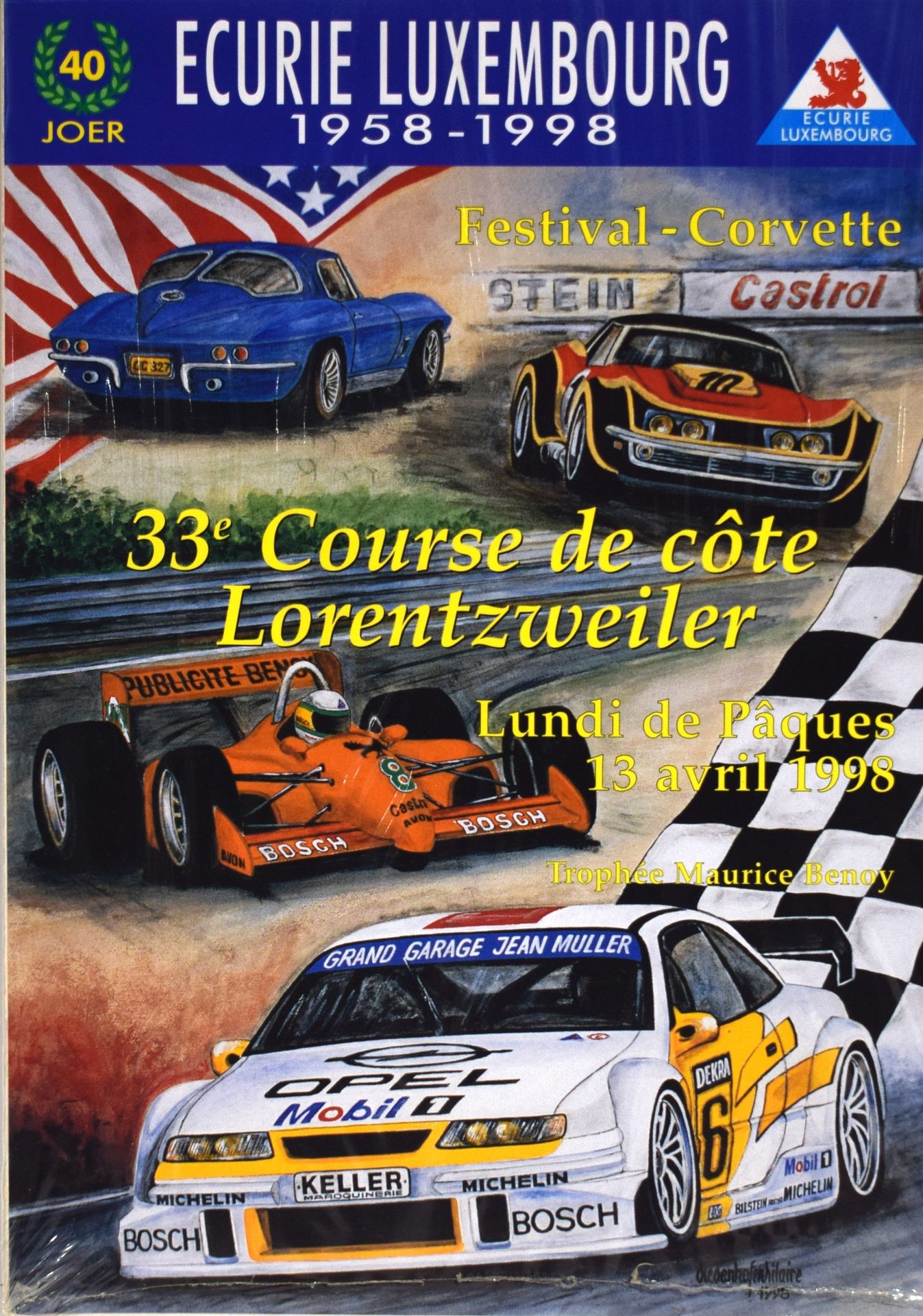 Null (AFFICHE) Plakat des 33. Bergrennens Lorentzweiler 1998, gezeichnet von Hil&hellip;
