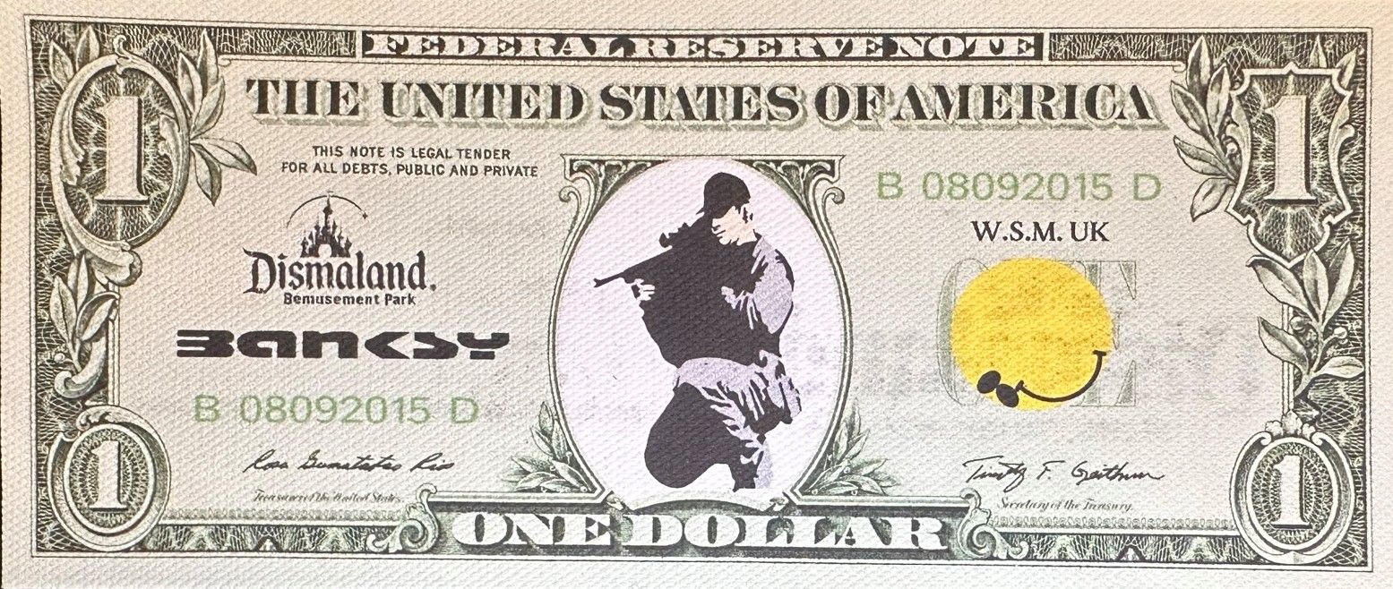 Null BANKSY (d’après), 1$ Sniper, 2015, Impression sur toile, porte une signatur&hellip;