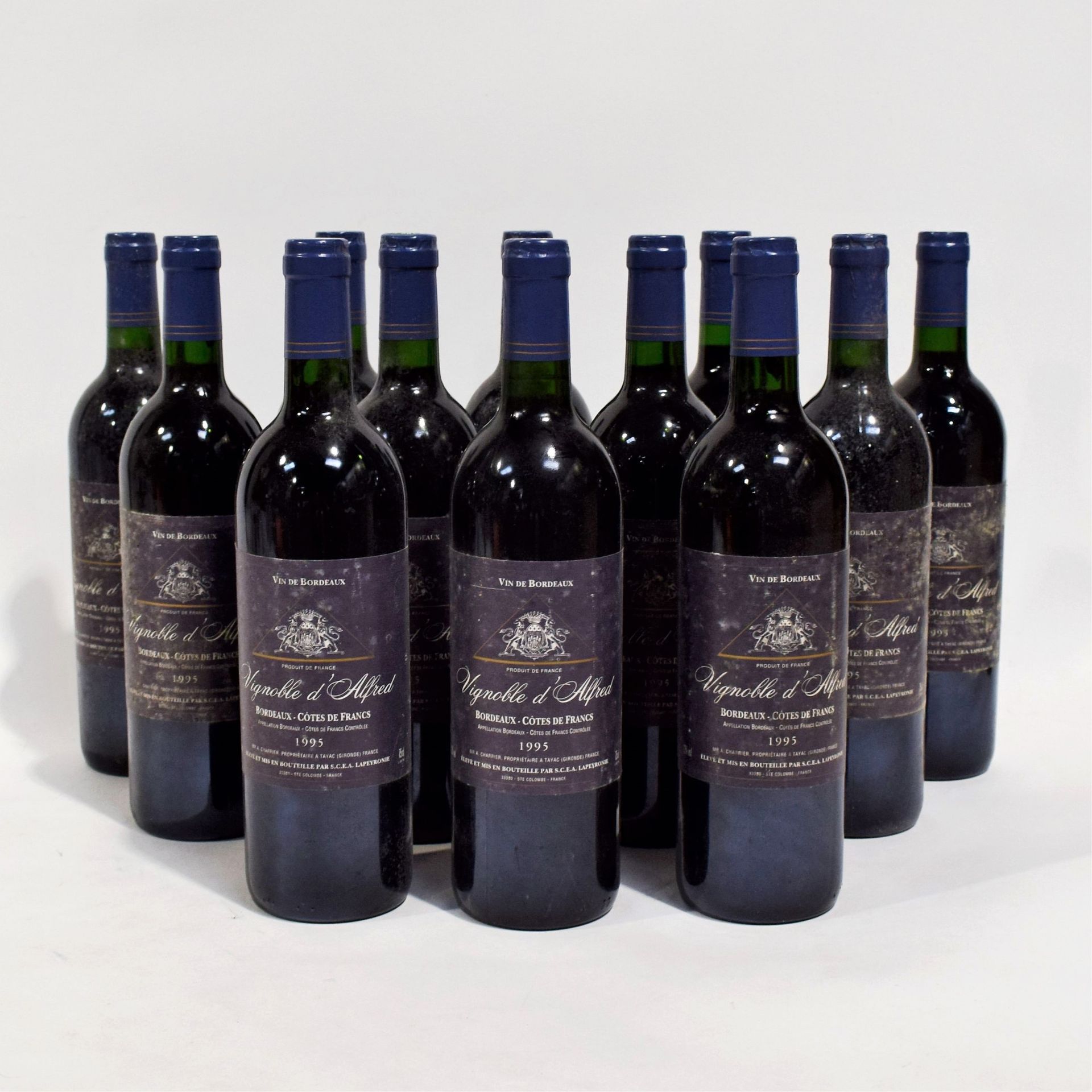 Null (BORDEAUX)一套12瓶Vignoble d'Alfred(LAPEYRONIE酒庄的酒)，波尔多-弗朗西斯科产区，红葡萄酒，1995年，良好水&hellip;