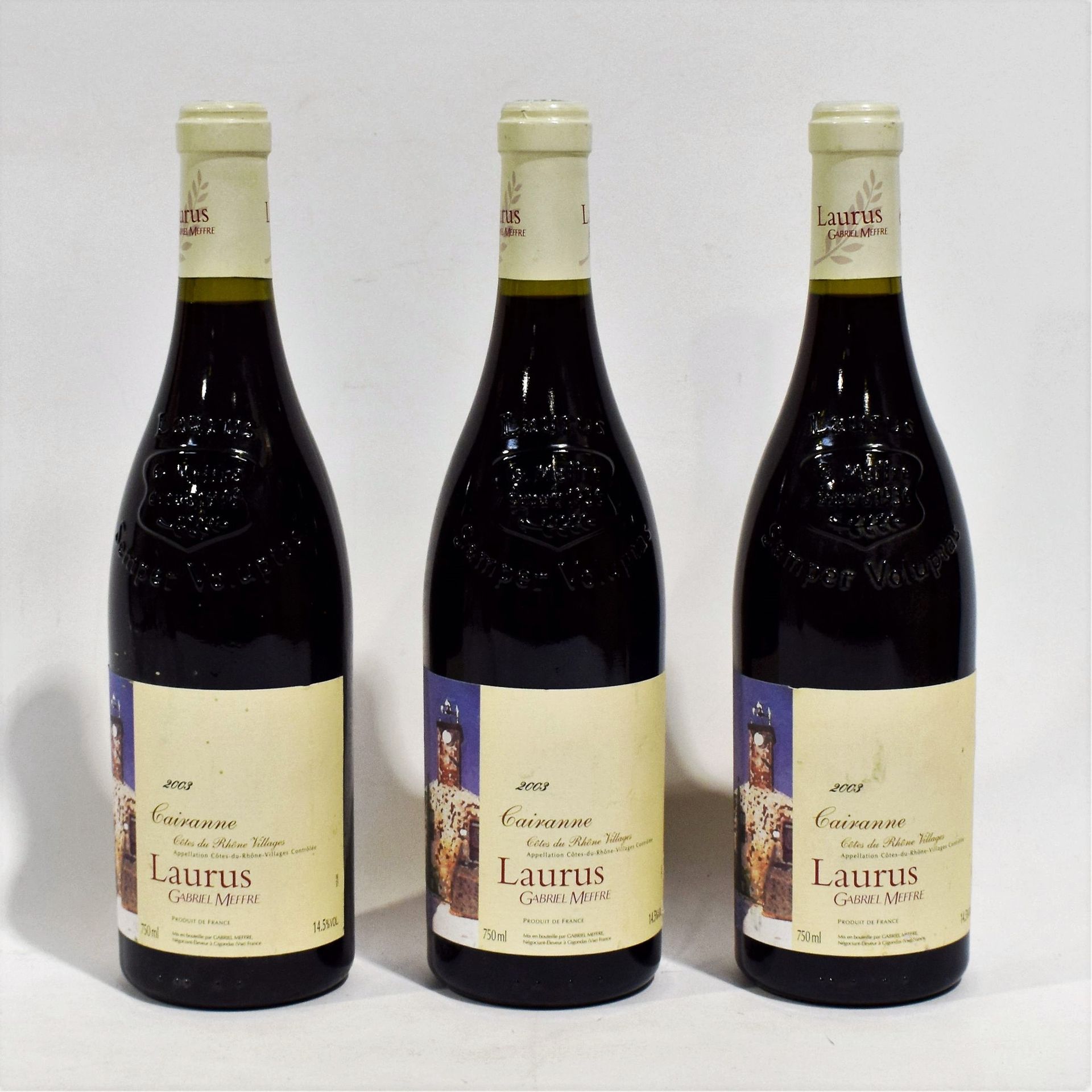 Null (CÔTES DU RHÔNE)一套3瓶来自Gabriel MEFFRE LAURUS的CAIRANNE产区的罗纳河谷，红葡萄酒，2003年，水平良好